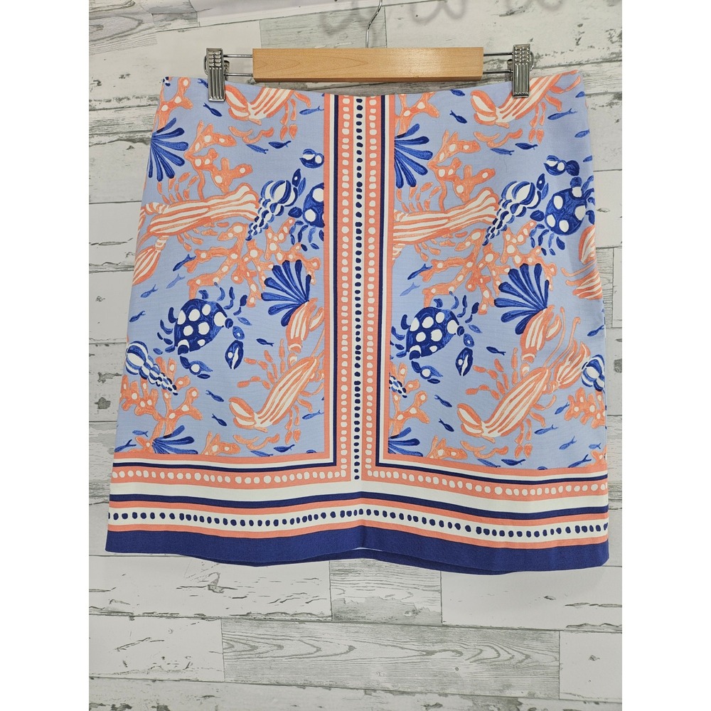 Talbots Womens 12 Blue Lobster Crab Coral Coastal Novelty Print Mini Skirt